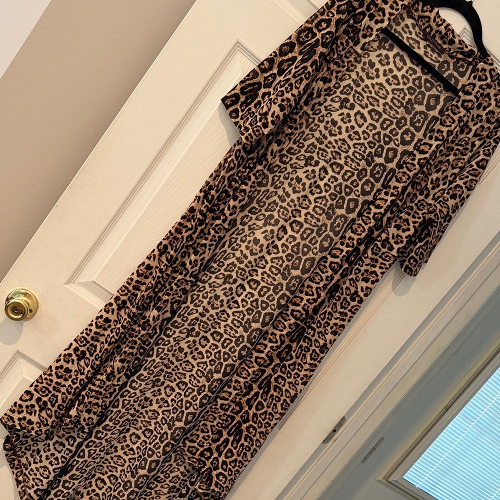 Crazy Train Leopard Print Kimono with Pink Logo Stitching